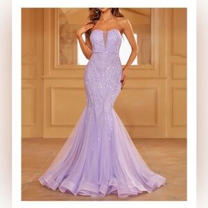 Faeriesty Elegant Purple Strapless Mermaid Evening Gown Size XS NWOT